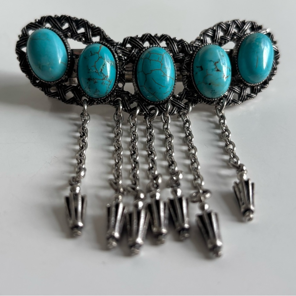 Free People Faux Turquoise Dangle Chain Barrette Hair Clip - Picture 2 of 8